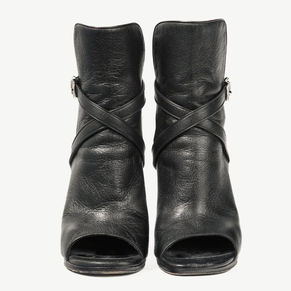 Saint Laurent Nero Leather Wraparound Open-Toe Booties - Picture 2 of 8